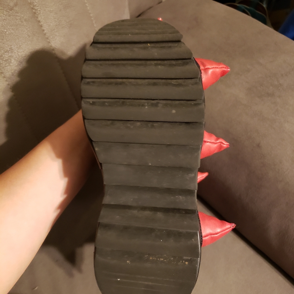 SOLD Demonia Cult Slay 77 Spikey Red Black 7" Platform Ankle Boots 7 - Picture 6 of 9